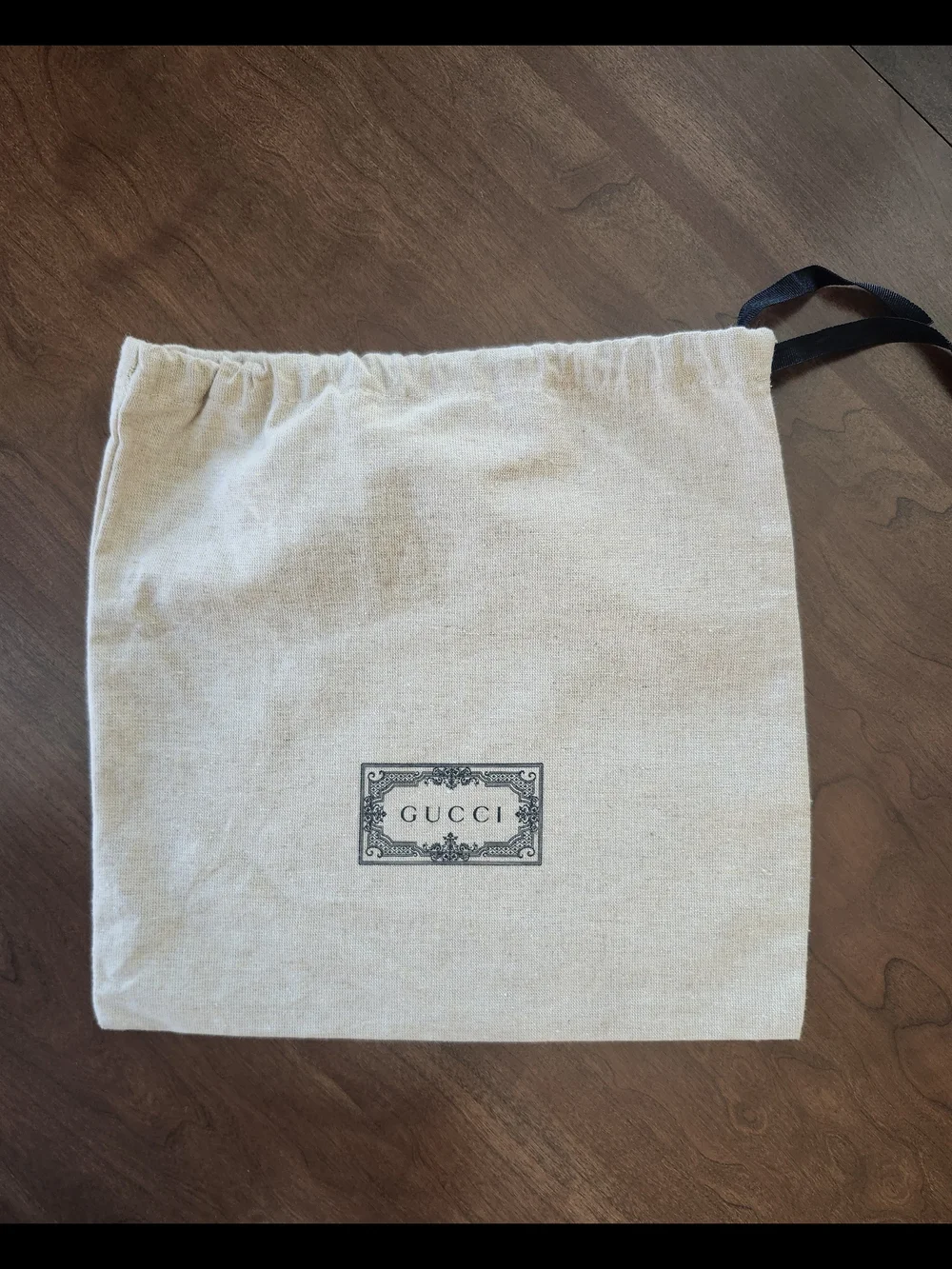 Gucci Natural Beige Logo Drawstring Dust Bag with Black Tie
